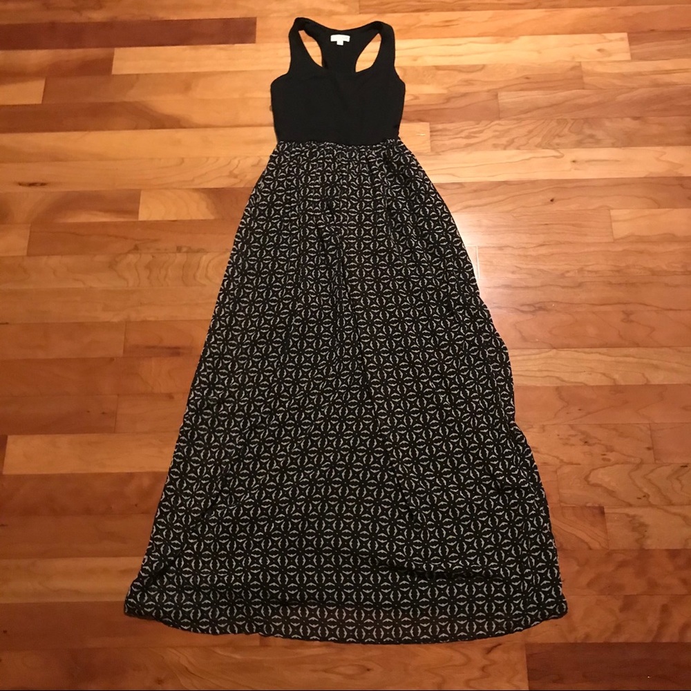 black and cream lined maxi dress